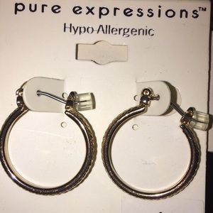 Pure Expressions Golden toned Hoops Etched For Extra Sparkle 1”